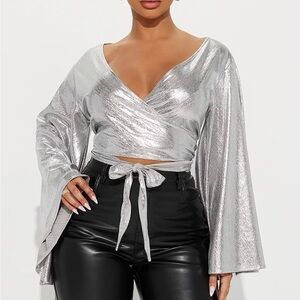Fashion Nova Disco Diva Metallic Blouse Top